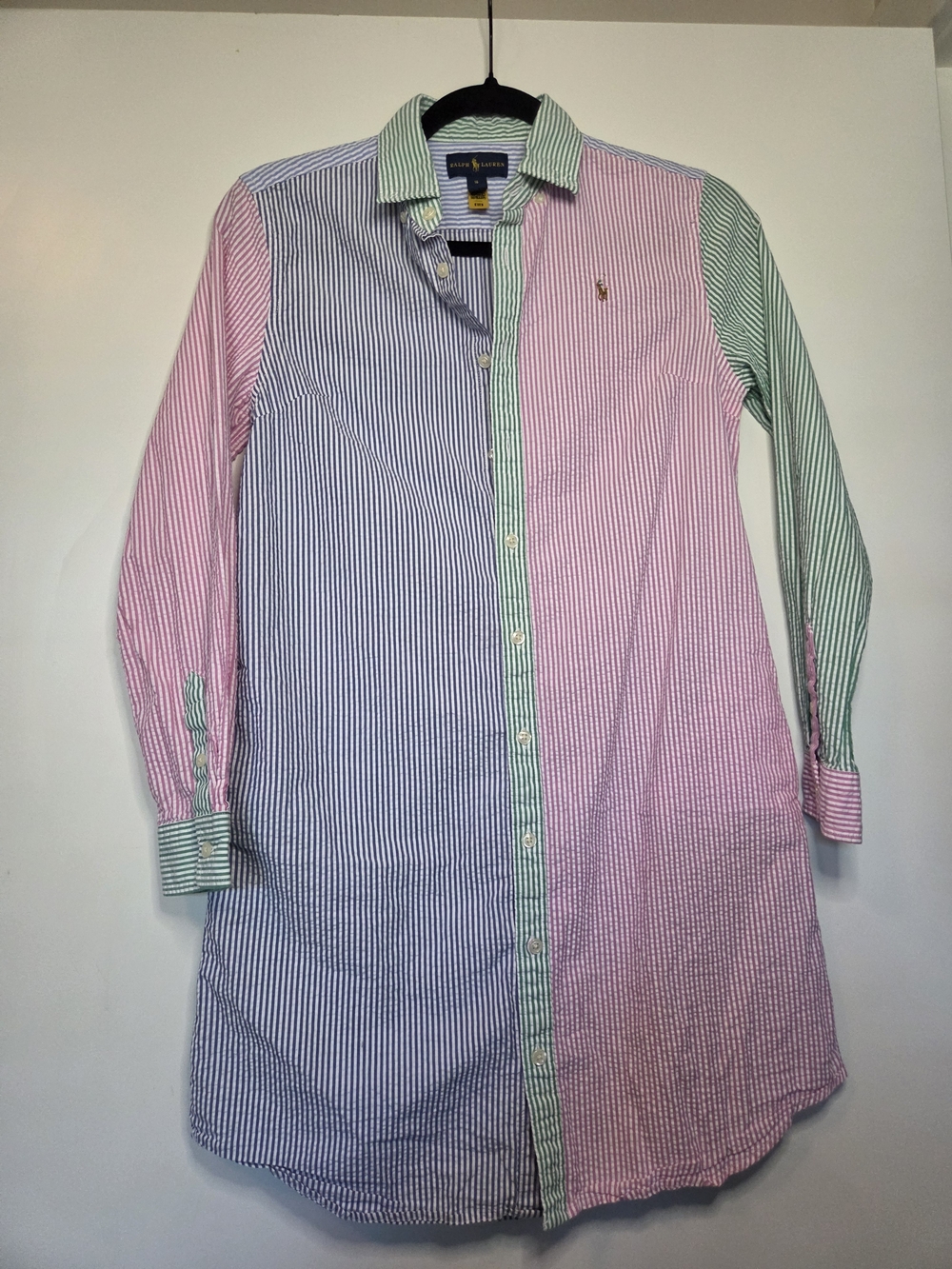 Polo by Ralph Lauren Blue Pink Green Striped Button-Down Shirtdress